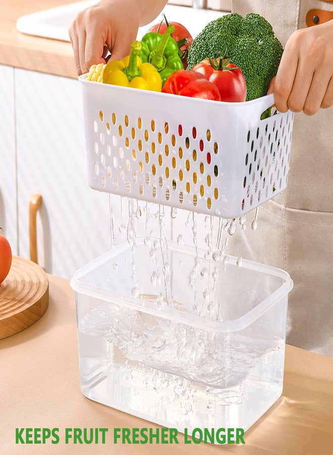 KEISSCO 5 PCS Fruit Storage Containers for Fridge, Leakproof Food Storage Containers with Removable Colander, Dishwasher & Microwave Safe, Produce Saver Container Keep Berry Fruit Vegetable Fresh Longer - Image 3